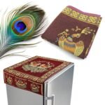 Cotton Fridge Top Cover Set - Standard, Appliance Covers Fridge Dustproof Cover with Peacock Deign 6 Utility Side Pockets Fridge Cover For All types Fridge Refrigerator Use (100x60CM) - Image 6