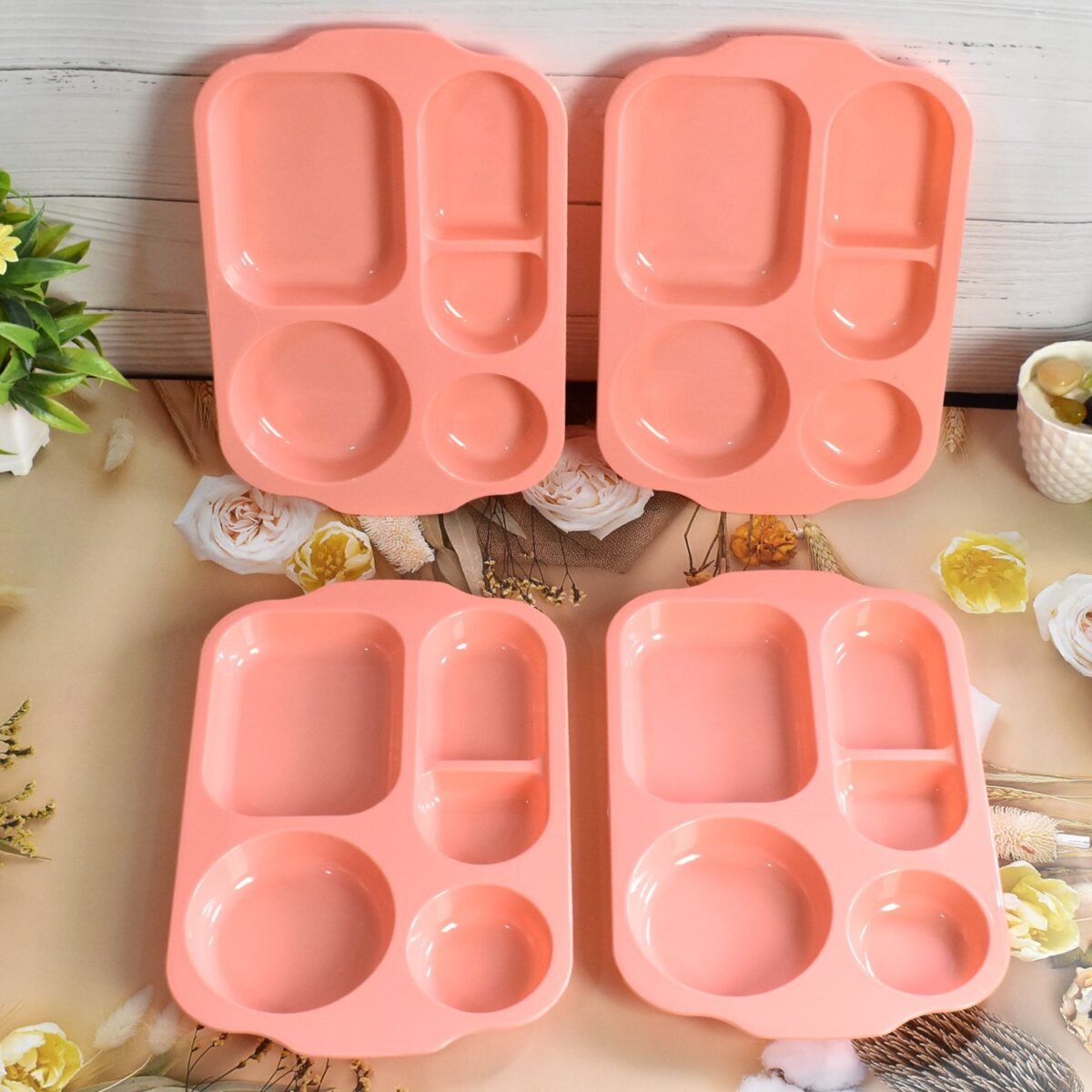 Unbreakable Plastic Food Plates / Biodegradable 5 Compartment Square Plate for Food - Image 1