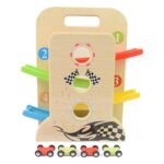 Wooden Ramp Racer Race Track Vehicle Play sets With 4 Mini Racers (with Handle) - Image 5