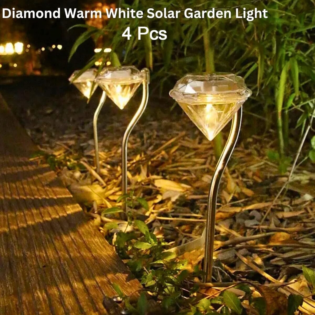 Diamond Shaped Solar Powered Stake Lights, Waterproof Outdoor Solar Power Lawn Lamps Led Spot Light Garden Pathway Stainless Steel Solar Landscape Lighting (4 Pcs Set) - Image 6