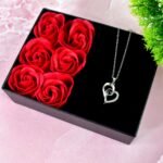 Rose Flower Gift Box, Handmade Eternal Rose with I Love You Necklace, Valentine's Day, - Image 3