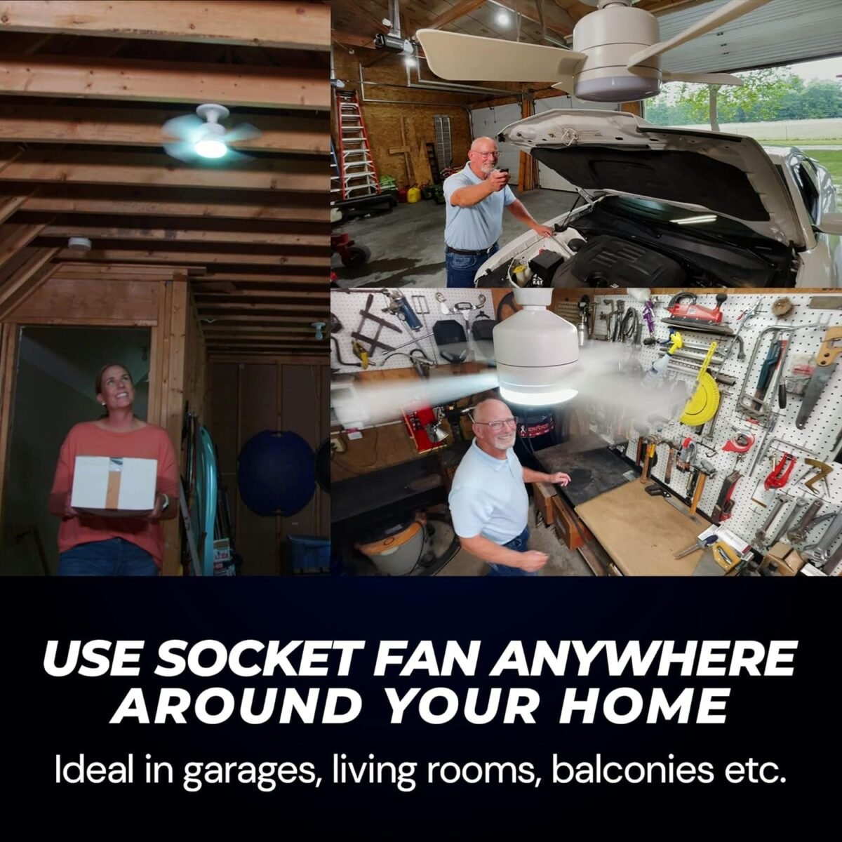 Original Cool LED Socket Fan Light – Ceiling Fan Replacement, 1000 Lumens/5000K, Remote Controlled (Remote Battery Not Included) - Image 3