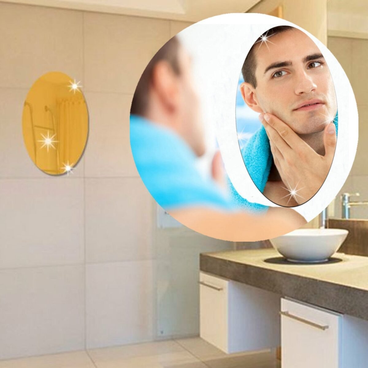 Oval Shape 3D Mirror Sticker (2 Pc Set) - Image 6
