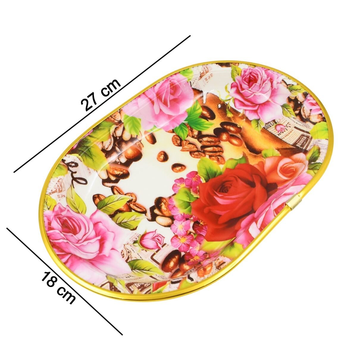 Small Plastic Flower Printed Design Serving Tray (1 Pc / 27 x 18 CM / Mix Color) - Image 6