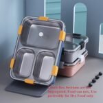 3 Compartment Transparent Stainless Steel Lunch Box with a Spoon and a Pair of Chopsticks (1 Set) - Image 5