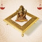 Golden - Square Pooja Chowki Patla / Bajot (20×20 CM / 1 Pc) - Image 7
