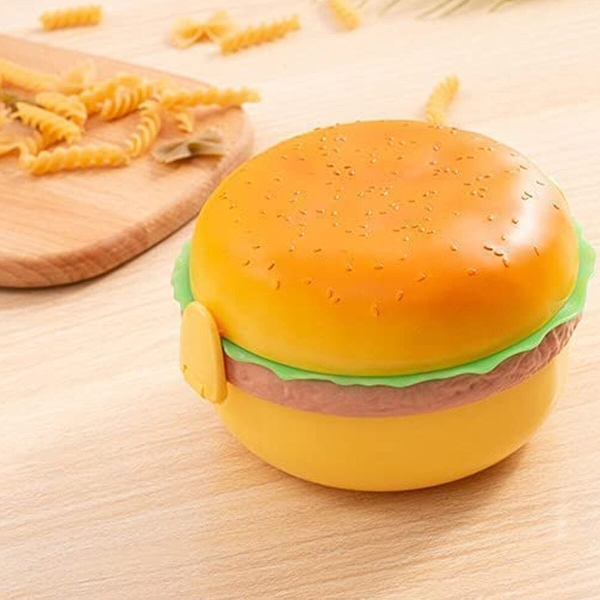 Burger Shape Lunch Box – Double Layer 1000ml Food Container with 2 Spoons for Kids - Image 3