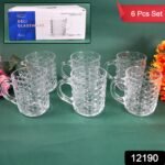 Glass Coffee & Tea Cup / Mug With Handle, Water glass (6 pcs Set / 225 ML) - Image 2