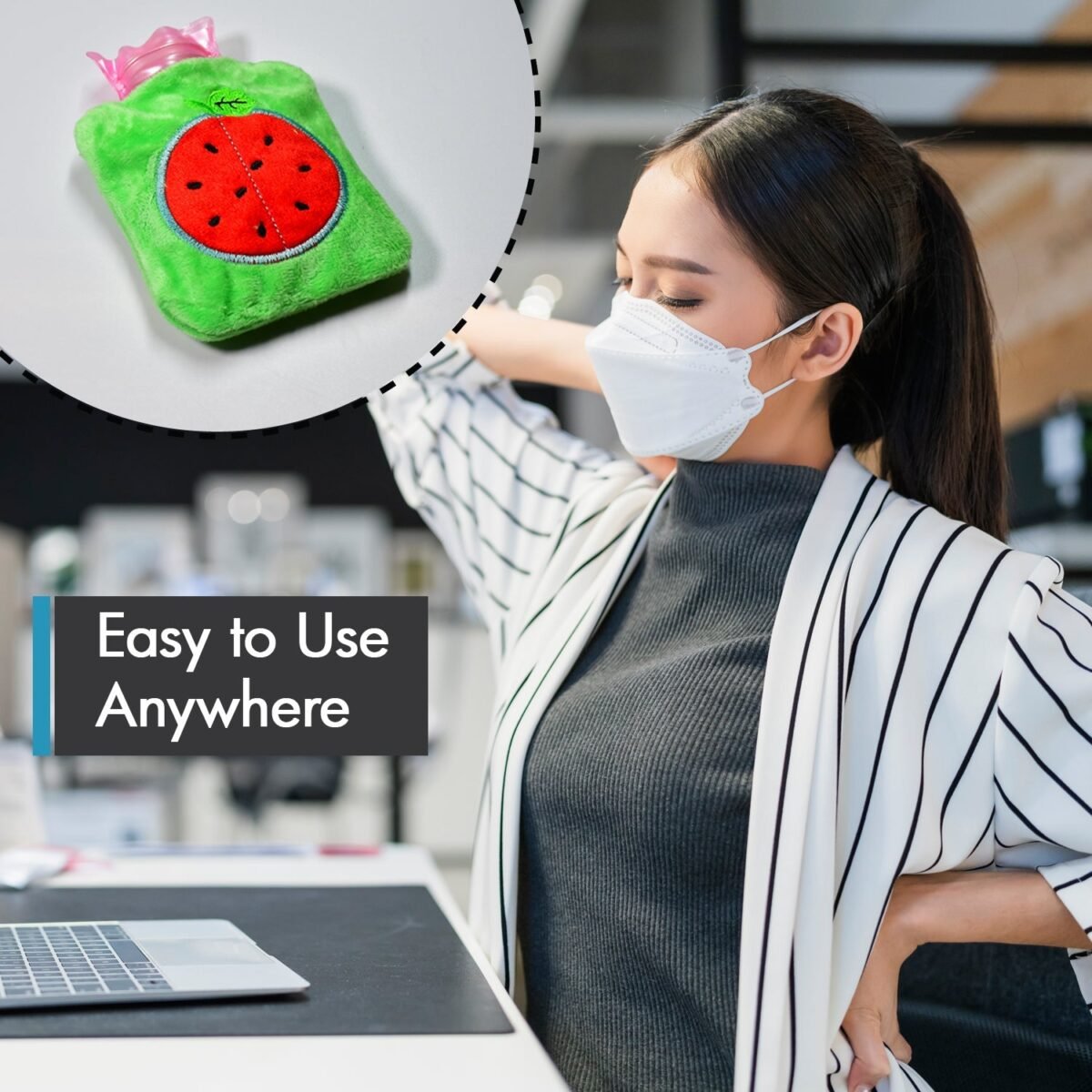 Watermelon Small Hot Water Bag with Cover – Pain Relief Warmer - Image 5