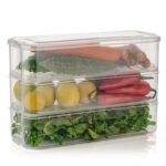 3 Fridge Storage Container, Fridge Organizer with Lid Stackable Fridge Storage Containers Plastic Freezer Storage Containers for Fish, Meat, Vegetables, Fruits, Pack of 3pcs, 1500ML Approx - Image 5