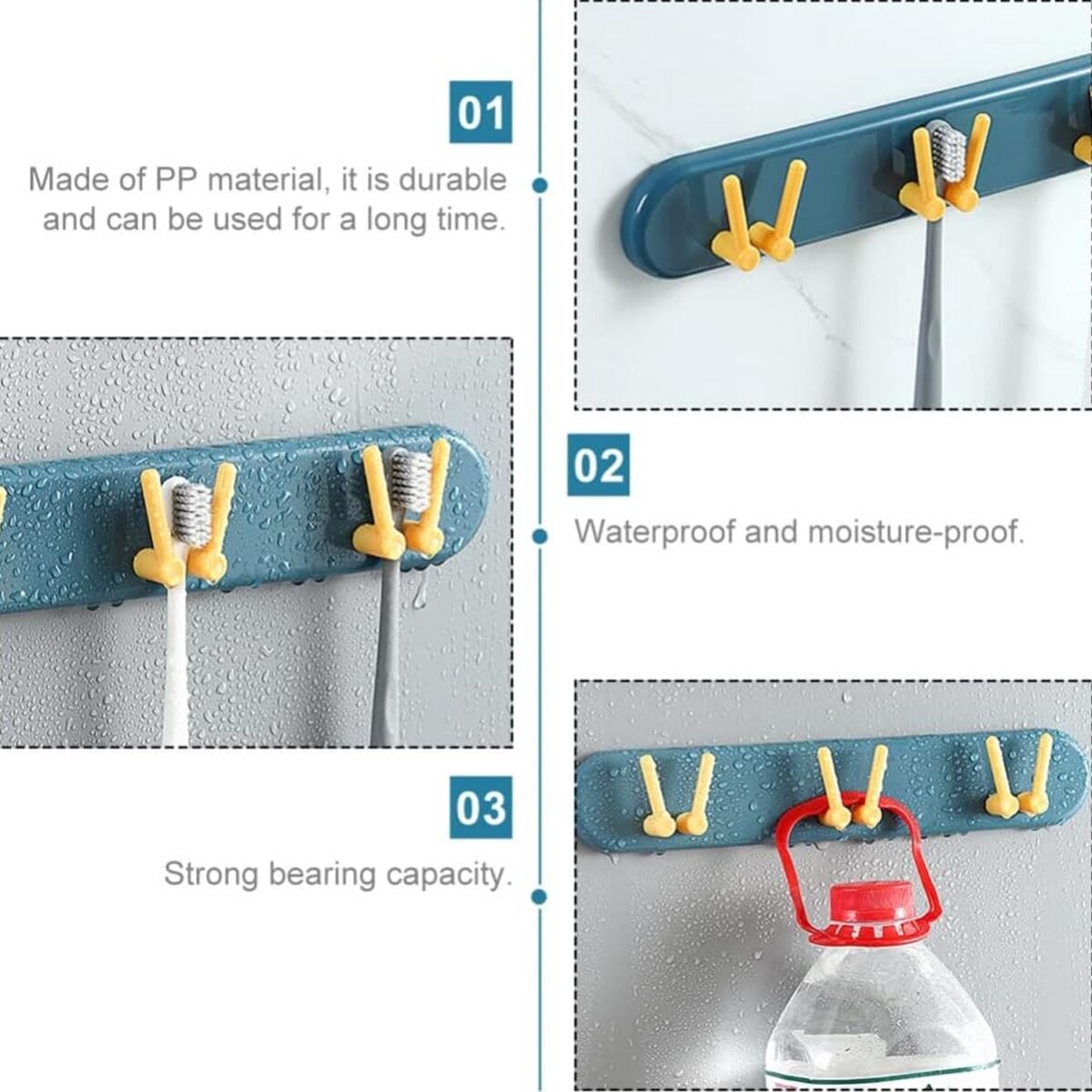 Toothbrush Holder Plastic Bathroom Accessories Organizer Wall Mounted Hanging Mount Shelf & Hooks (1pc) - Image 7