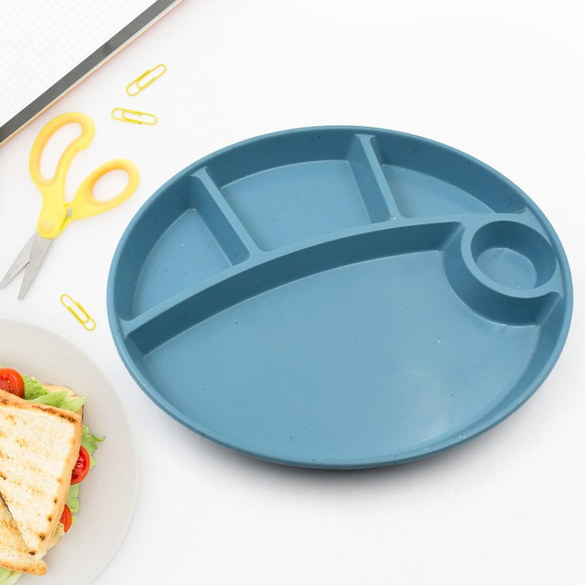 Plastic Food Plates / Biodegradable 5 Compartment Plate With Spoon for Food Snacks / Nuts / Desserts Plates for Kids, Reusable Plates for Outdoor, Camping, BPA-free (1 Pc) - Image 3