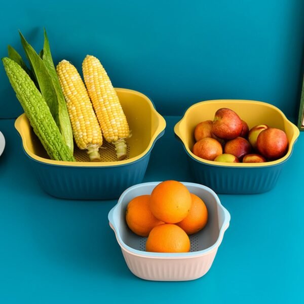 Plastic Washing Bowl & Strainer Basket for Kitchen (Set of 2)