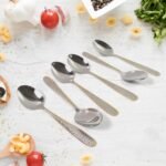Stainless Steel Gold Bordered Textured Spoons Gold Plated Handle Set of 6 Pc - Image 6