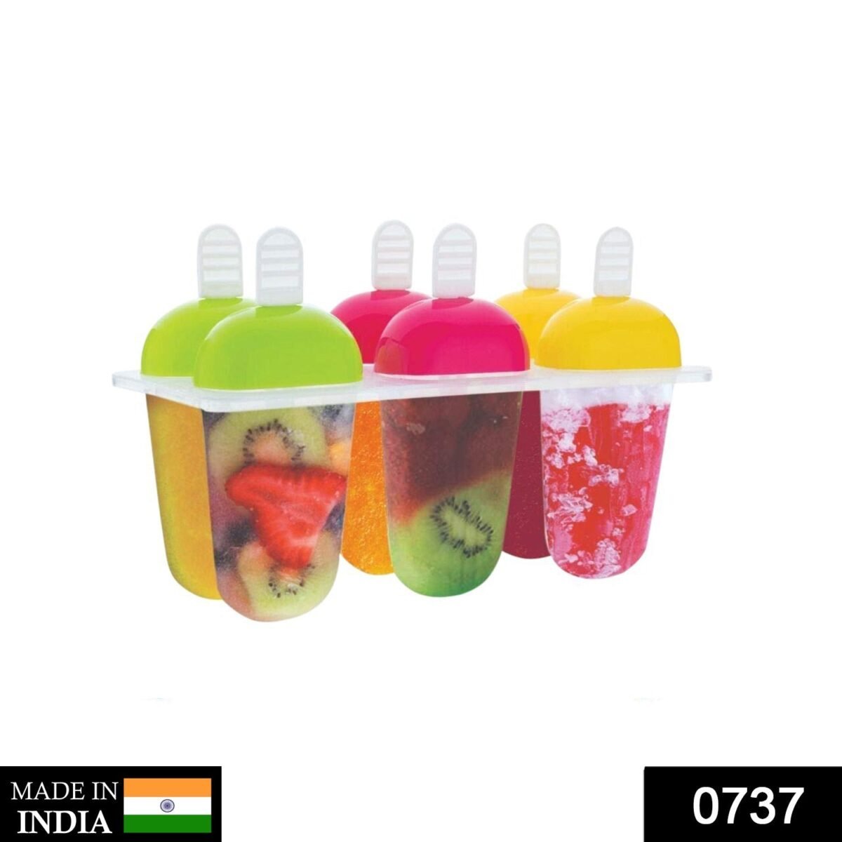 6 Pcs Multicolor Polypropylene Ice Mold, Kulfi Maker / Stick / Cream / Candy Color Assorted - Image 2