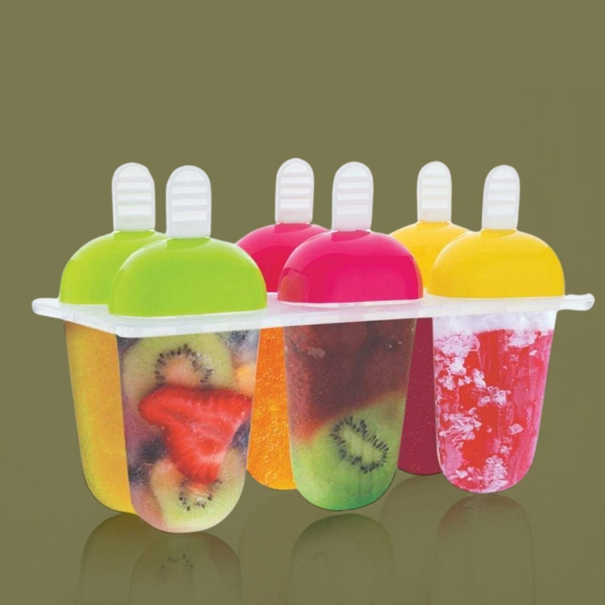 6 Pcs Multicolor Polypropylene Ice Mold, Kulfi Maker / Stick / Cream / Candy Color Assorted - Image 1
