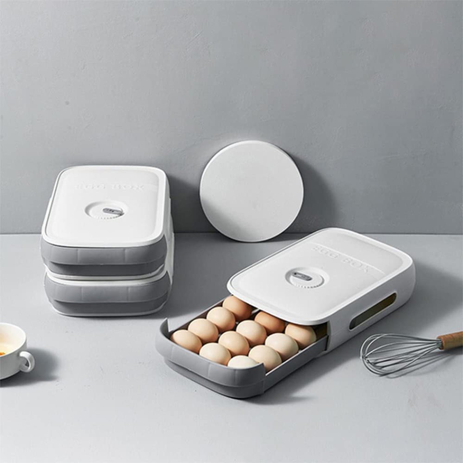 07_1d2a4695-86b3-40bf-8685-81d104e8552e.jpg Egg Storage Box Plastic Egg Drawer Fridge Egg Organizer Egg Keeper Refrigerator Egg Drawer Plastic Egg Carton Covered Egg Holder Pantry Egg Bin Household Egg Tray (1 Pc) - Image 1