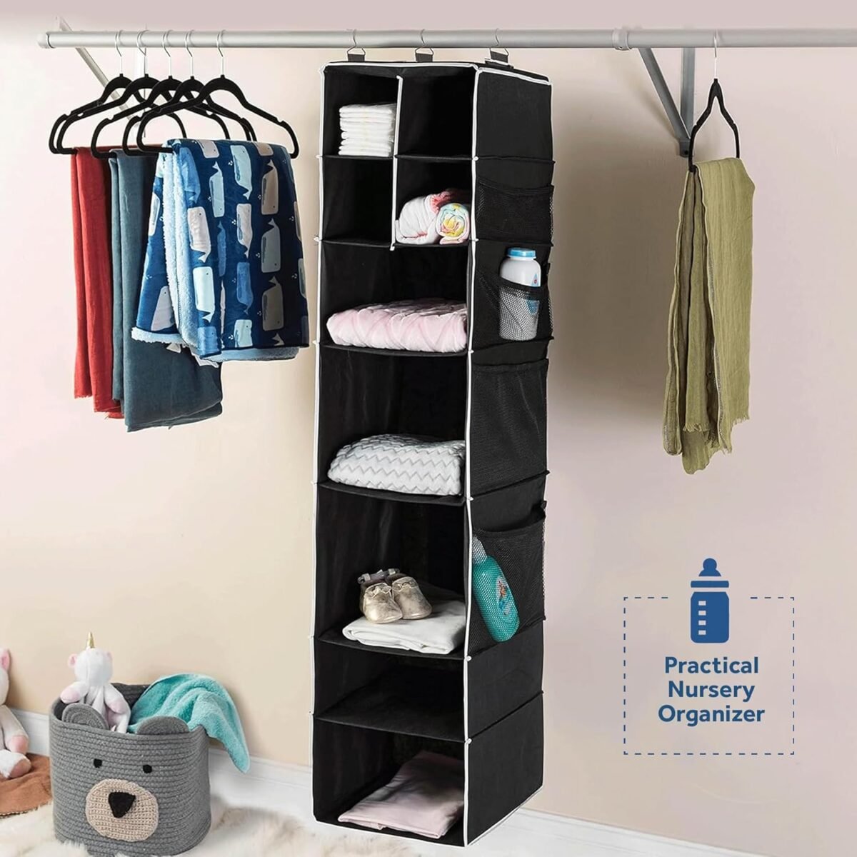 9 Shelf Hanging Closet Organizer with 5 Drawer Organizers - Image 1