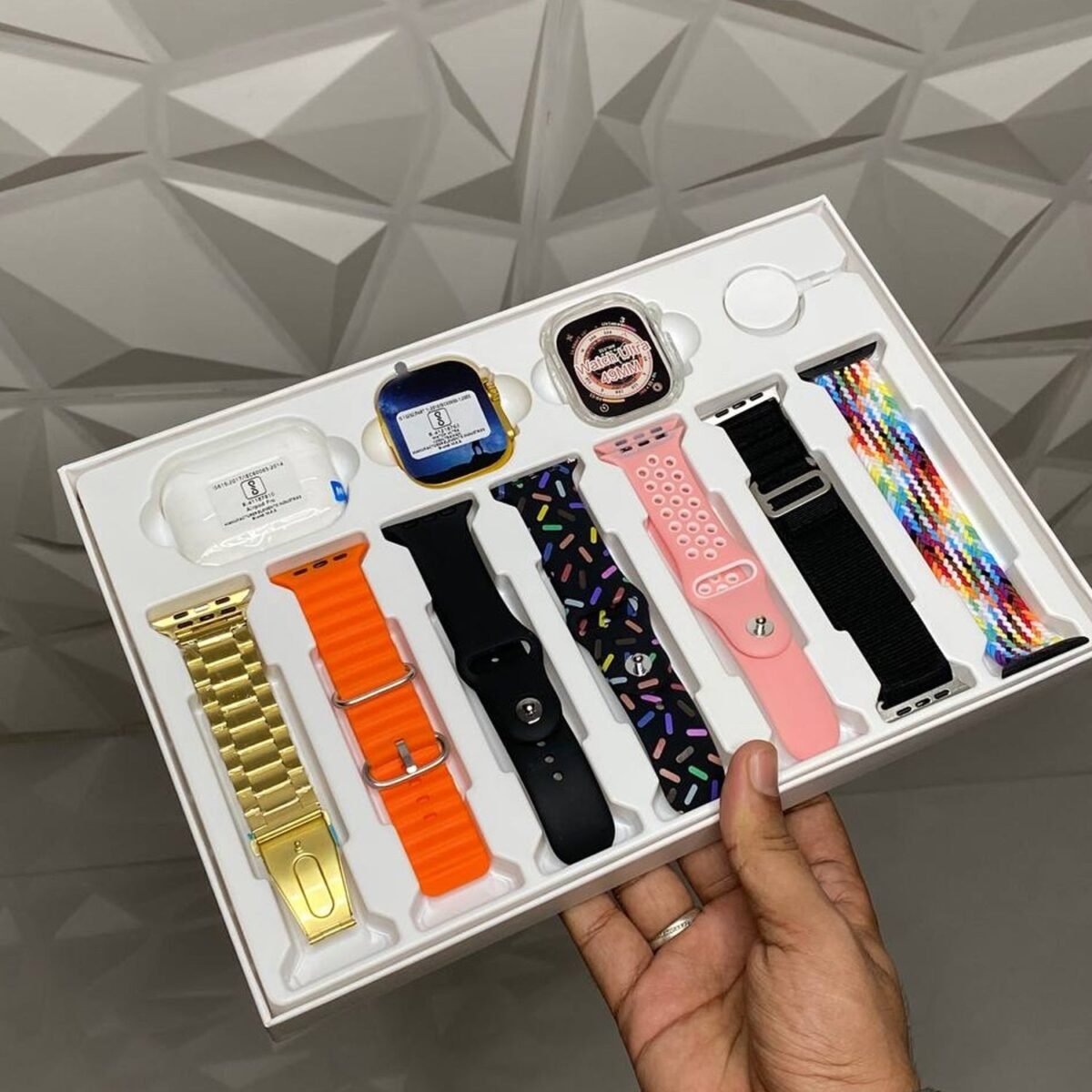 10 in 1 Set Ultra 2 Smart Bluetooth Calling Smart watch + Earphones with Transparent Screen Guard Watch with Seven Classic Straps (Mix Color) - Image 1