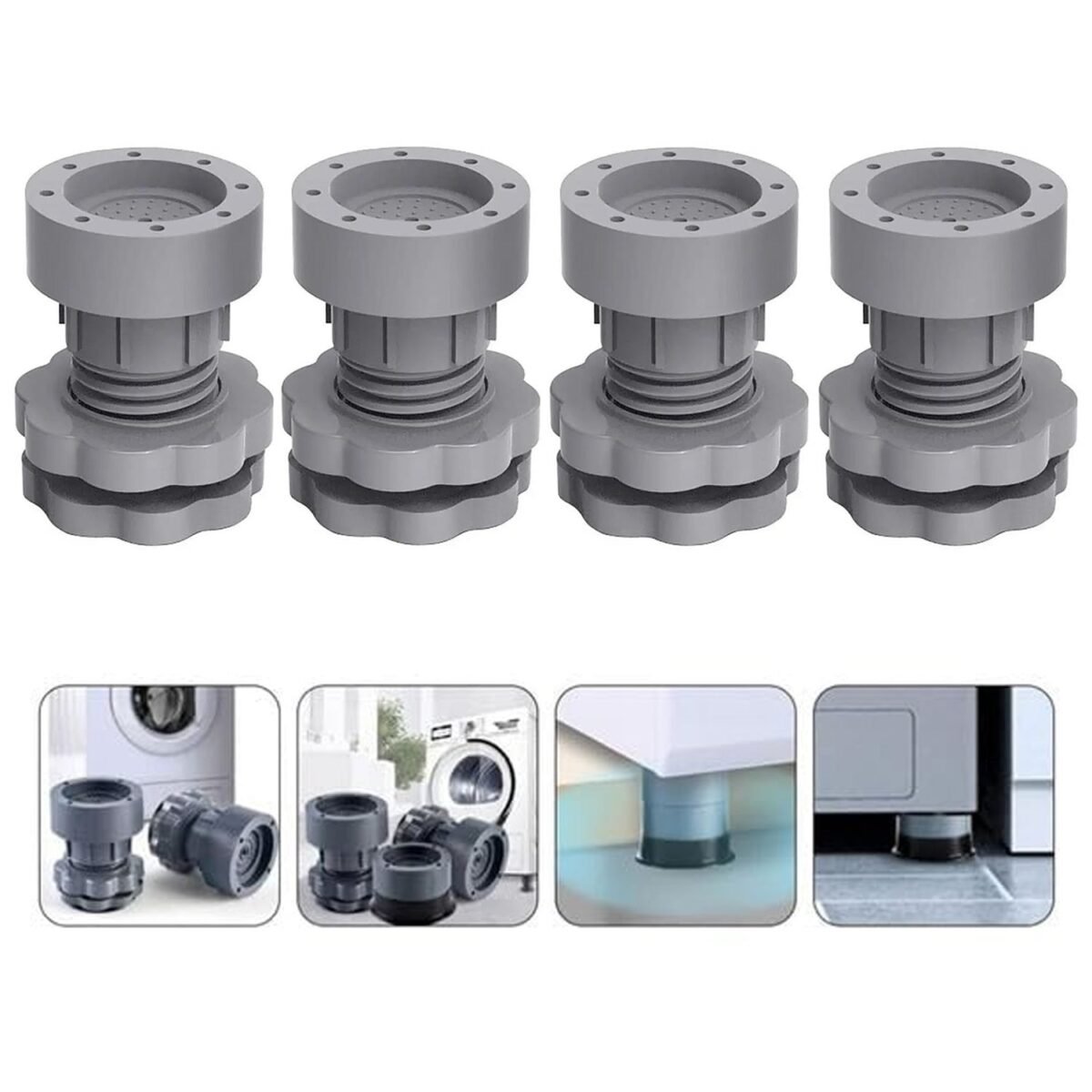 Plastic Washing Machine Vibration Feet , Adjustable Highly Non-Slip Support Anti Vibration Walk  Shock Absorber Noise Cancelling Furniture Lifting Base (4 Pcs Set) - Image 1