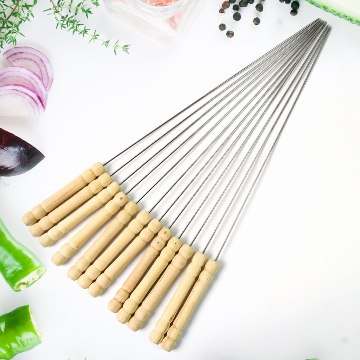 BBQ Tandoor Skewers Grill Sticks for Barbecue (Pack of 12) - Image 1