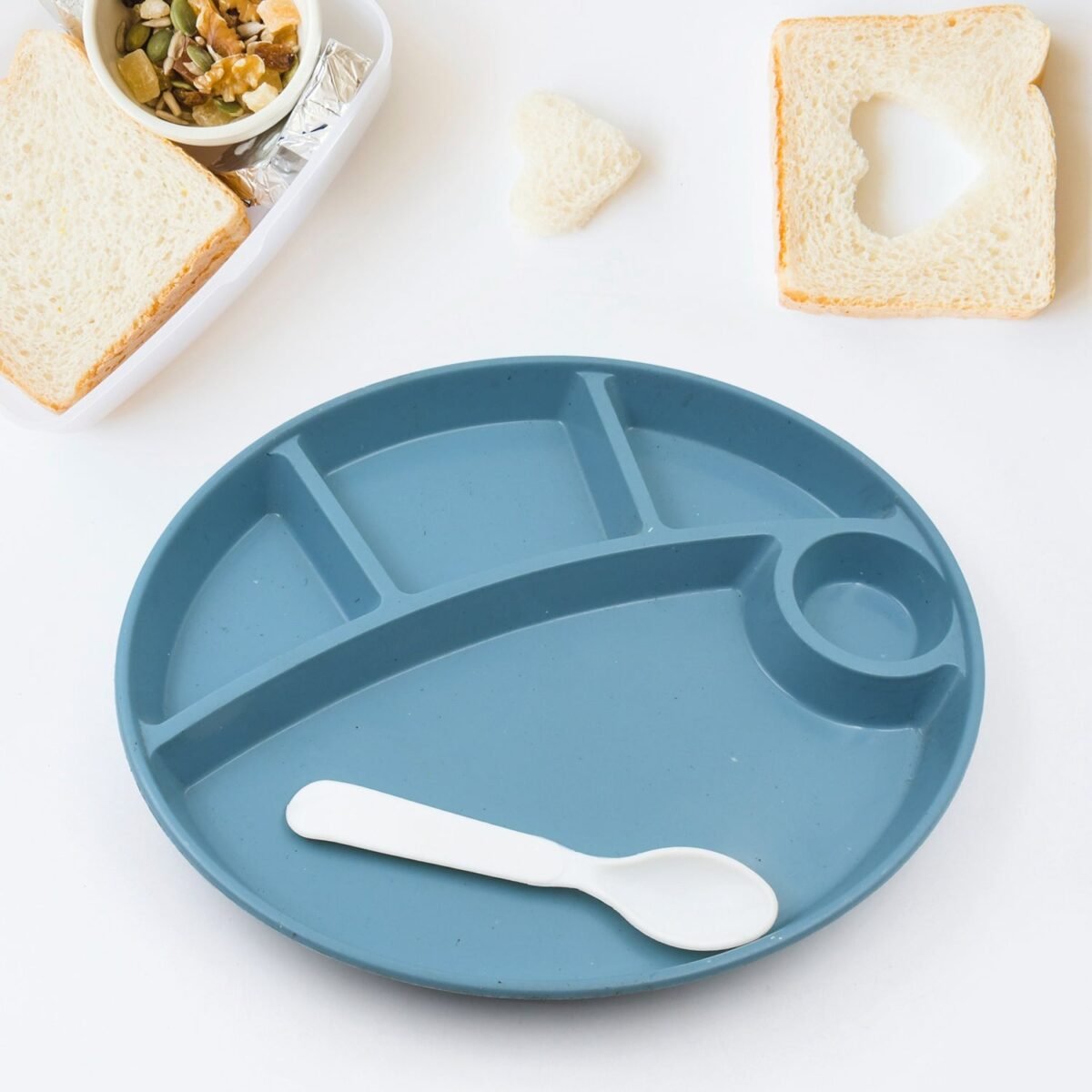 Plastic Food Plates / Biodegradable 5 Compartment Plate With Spoon for Food Snacks / Nuts / Desserts Plates for Kids, Reusable Plates for Outdoor, Camping, BPA-free (1 Pc) - Image 4
