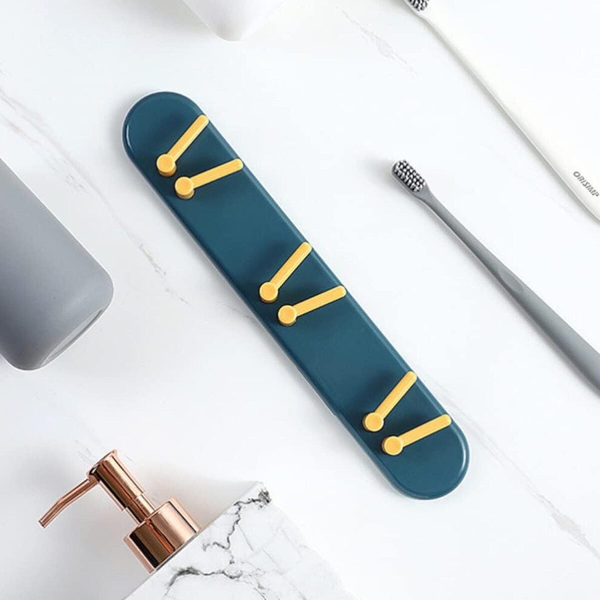 Toothbrush Holder Plastic Bathroom Accessories Organizer Wall Mounted Hanging Mount Shelf & Hooks (1pc) - Image 8