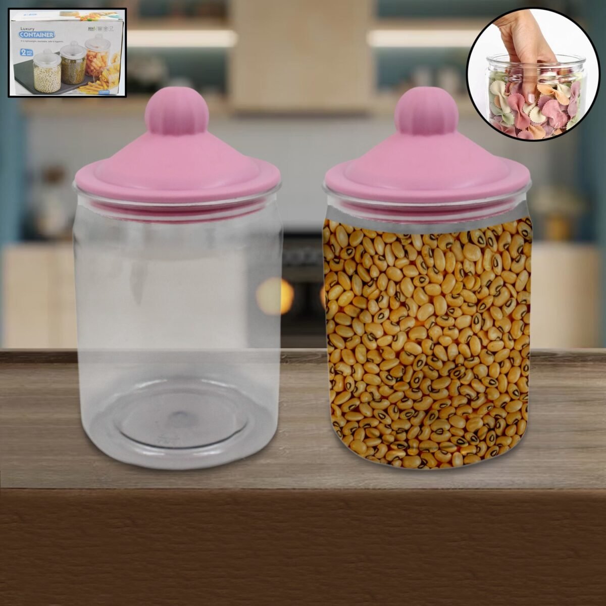 Transparent Kitchen Plastic Container/ Jar Set (2 Pcs Set / 1100 ML Approx) - Image 1
