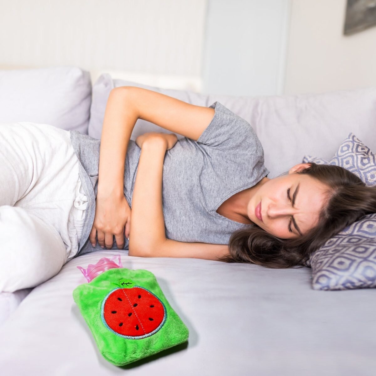 Watermelon Small Hot Water Bag with Cover – Pain Relief Warmer - Image 3