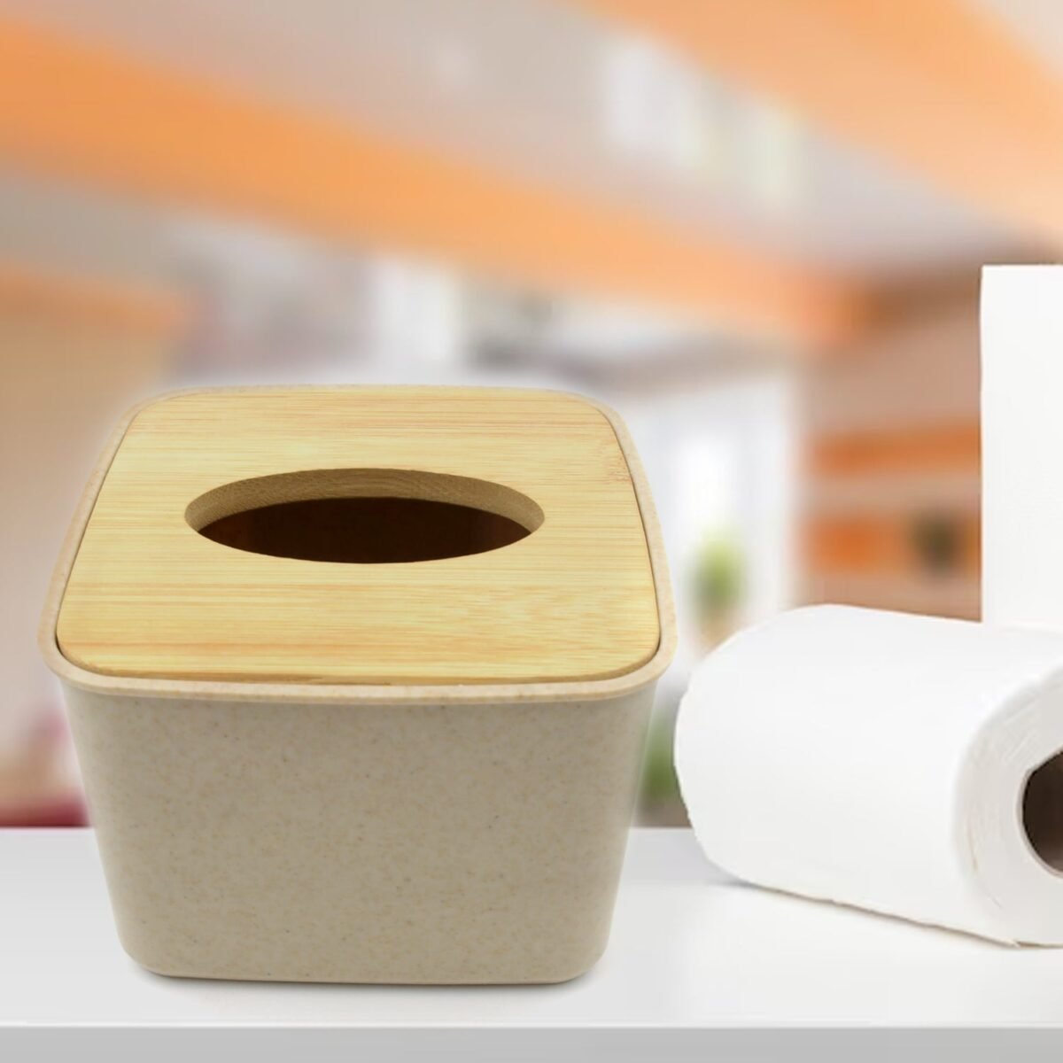Tissue Box Desktop Stand Bamboo Tissue Cover Box Rectangular Paper Towel Holder Removable Tissue Dispenser for Bathroom Vanity Countertop Bedroom Car Holder Paper Towels Dispenser (1 Pc ) - Image 1