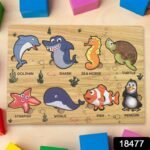 Seawater Animal Wooden Puzzle Learning Educational Board (1 Set) - Image 2