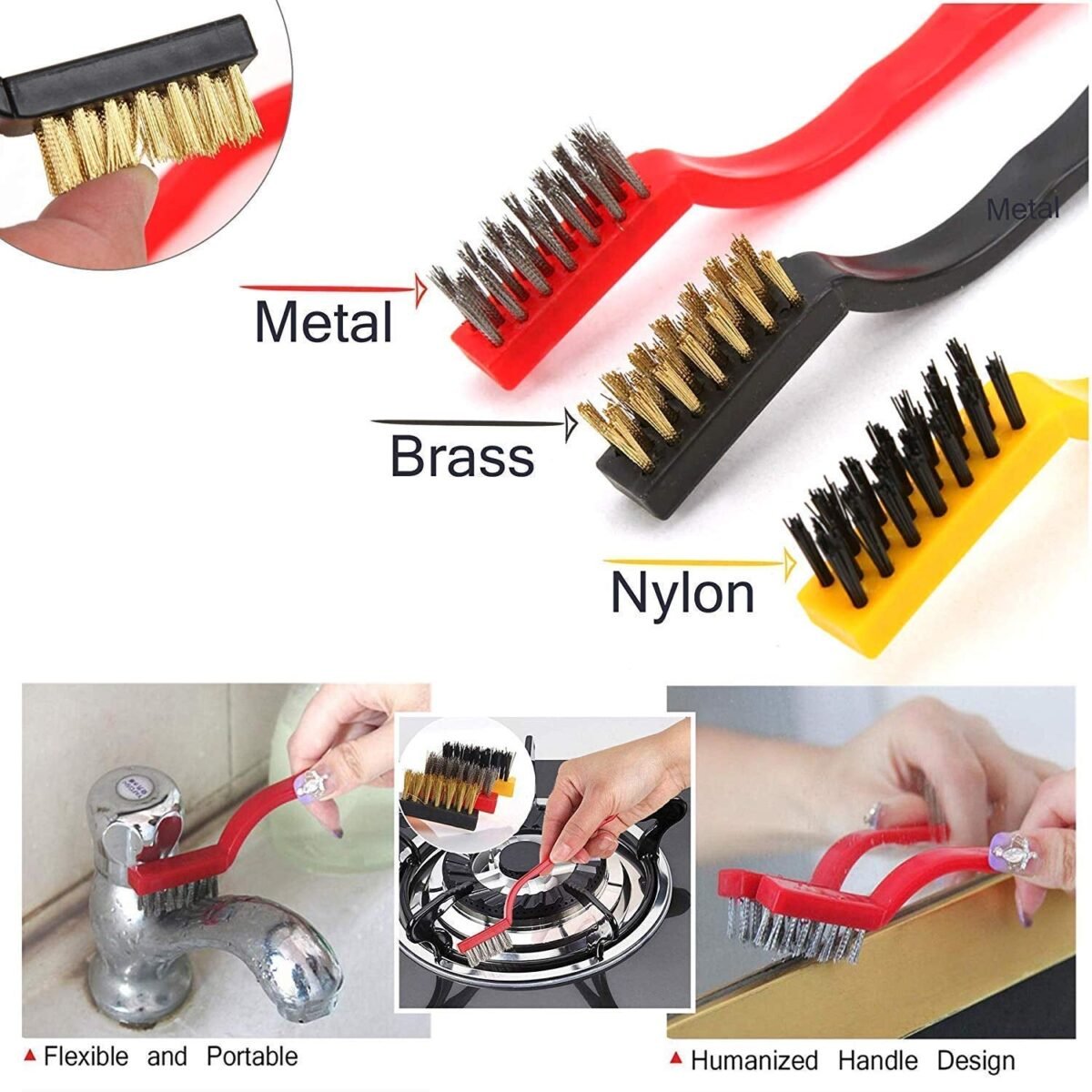 Mini Wire Brush Set - Brass, Nylon, Steel for Cleaning & Rust Removal (3 Pcs Set) - Image 8