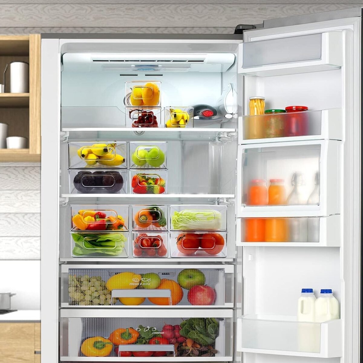 Plastic Refrigerator Organizer Bins, Set Of 2 Stackable Fridge Organizers with Handle, Clear Organizing Food Fruit Vegetables Pantry Storage Bins for Freezer kitchen Cabinet Organization and Storage (2 Pcs Set Mix Color) - Image 8