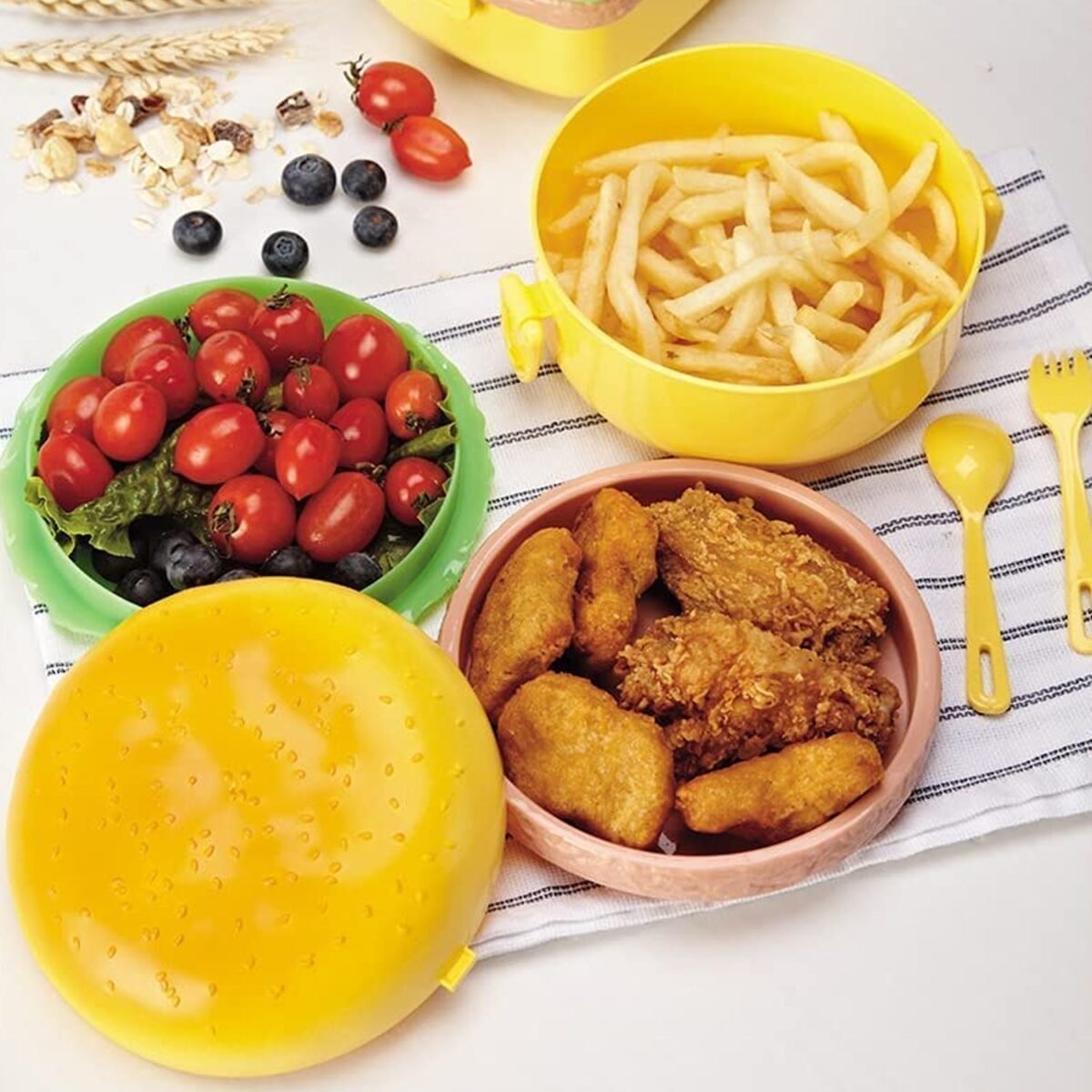 Burger Shape Lunch Box – Double Layer 1000ml Food Container with 2 Spoons for Kids - Image 7