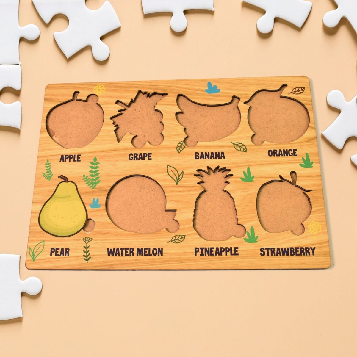 Wooden Fruits Puzzle Learning Educational Board (1 Set / 28×20 Cm) - Image 4