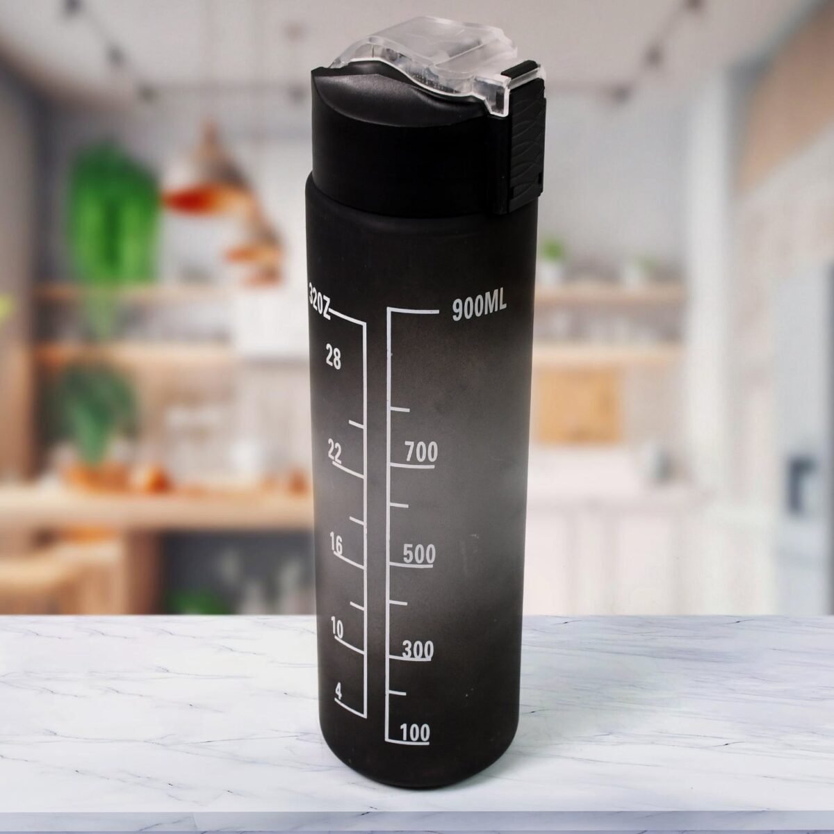 Plastic Black Motivational Water Bottle with Straw (900 ML) - Image 1