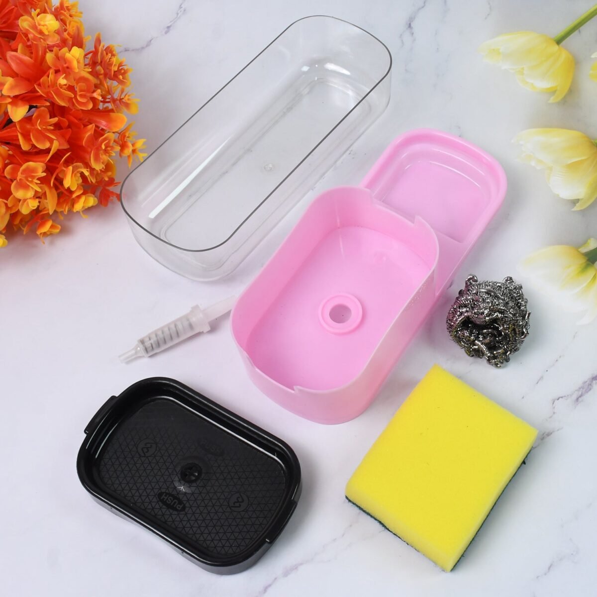 2 in 1 Plastic Dish Soap Liquid Dispenser Sponge Holder (1 Set) - Image 3