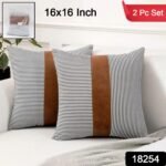 Pillow Covers, leather & cotton Cushion Covers (16 × 16 Inch / 1 Pair / 2 Pc) - Image 2