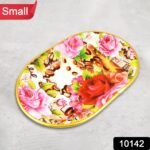 Small Plastic Flower Printed Design Serving Tray (1 Pc / 27 x 18 CM / Mix Color) - Image 2