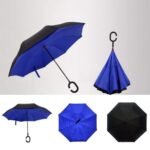 Plain design Windproof Upside Down Reverse Umbrella with C-Shaped Handle - Image 5
