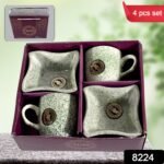 Ceramic Tea / cups / Mug Set Including Snacks / Serving Bowl Milk Cup, Coffee Cup, Tea Cup, Breakfast Cup, Drinking Mug or Outdoor for Household, Gift for Birthday, Wedding Party (4 Pcs set) - Image 2