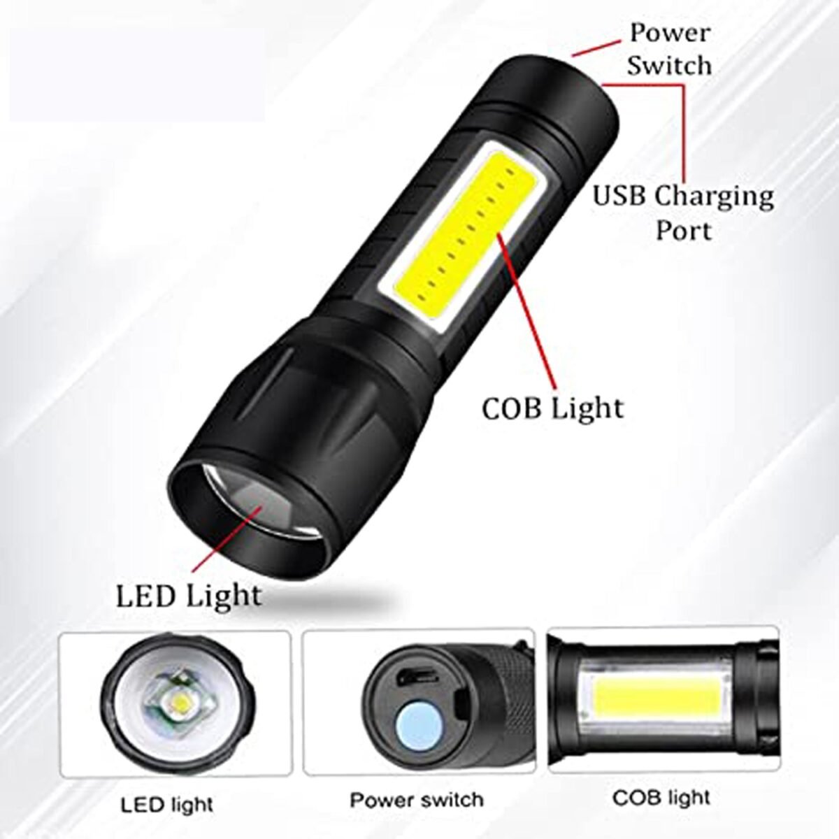Mini Search Rechargeable LED Long Range Flashlight Emergency Light Torch - Image 7