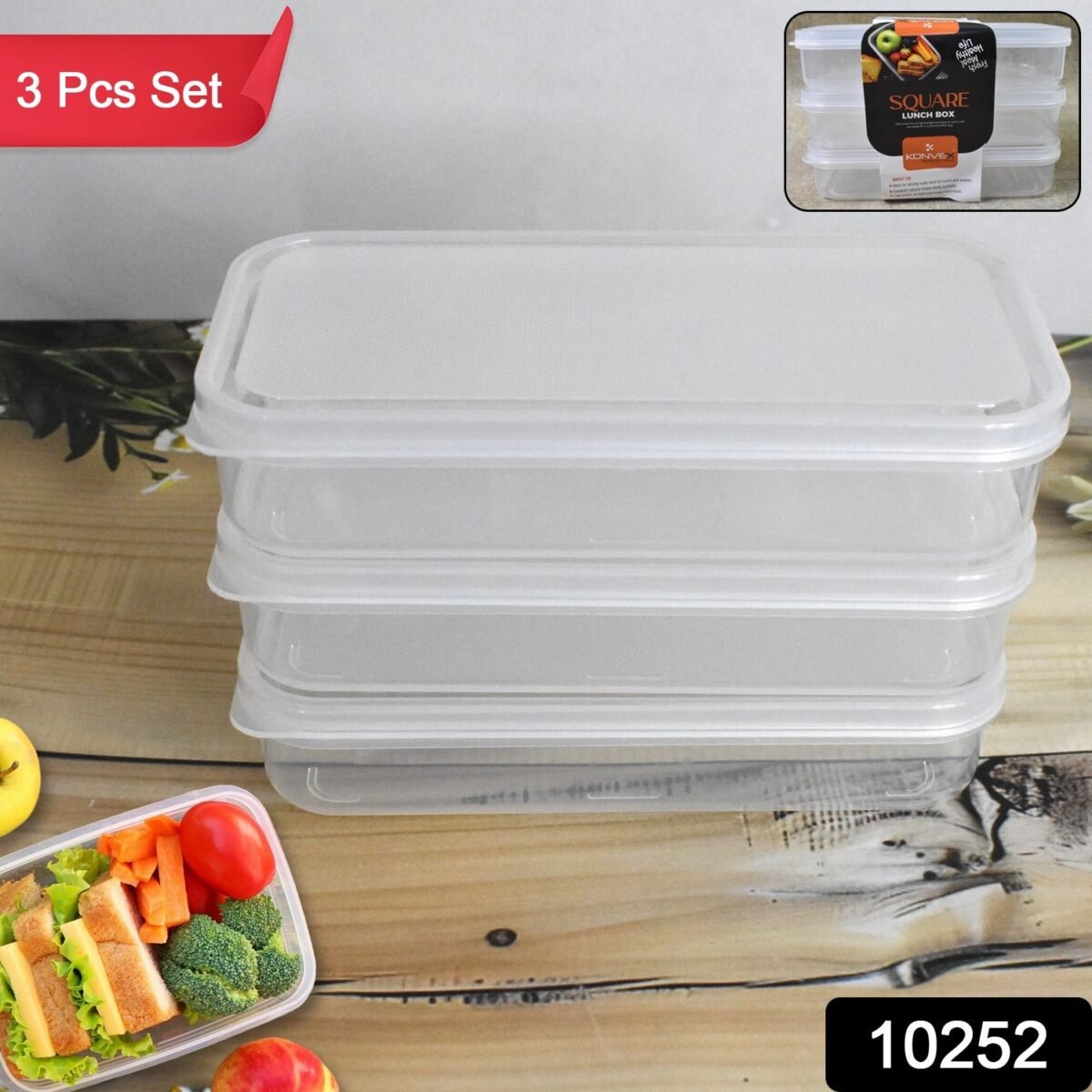 Plastic Square Lunch Box, Kitchen Containers Set (3 Pcs Set) - Image 3