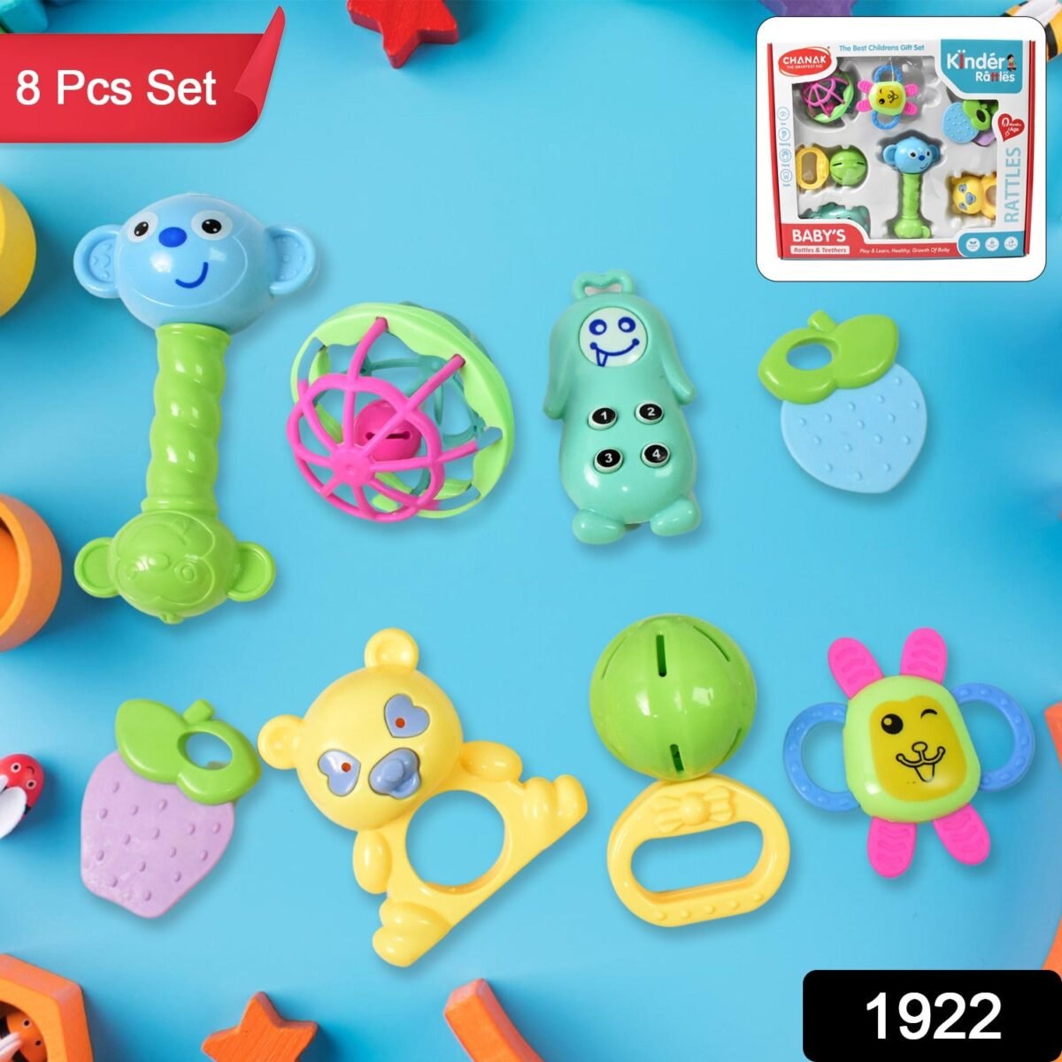 Kinder Rattles Classic Store Plastic Non-Toxic Shake and Grab Ball Baby Rattles & Teethers (8 Pcs Set) - Image 2