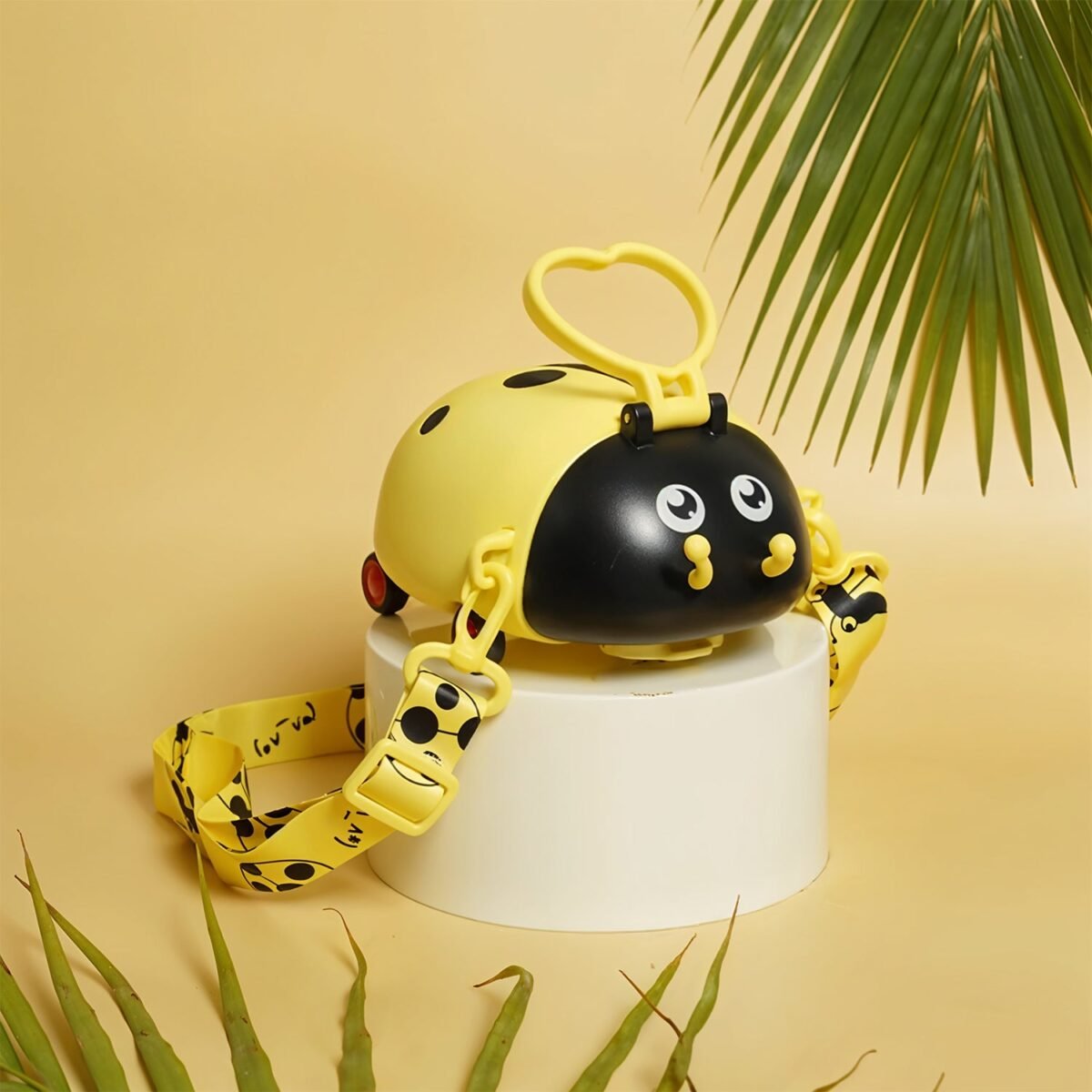 Cute Plastic Bug Shape Water Bottle with adjustable shoulder strap, 4 wheel &  Straw, portable drinking cup Water Bottle For Kids | Water Bottle | Return Gift For Kids | Water Bottle With Straw | School Kinds Water Bottle (1 Pc) - Image 1
