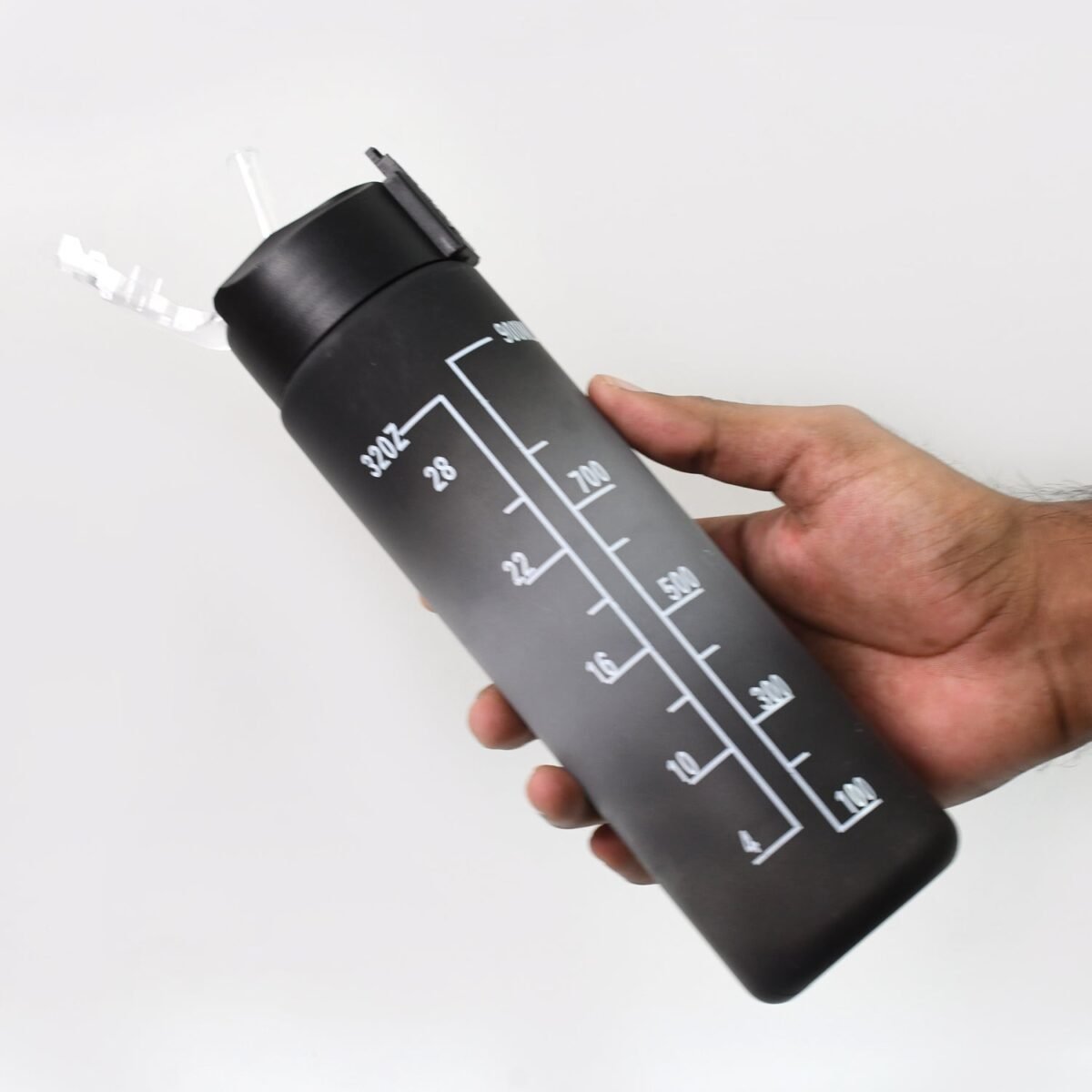 Plastic Black Motivational Water Bottle with Straw (900 ML) - Image 4
