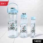 3 in 1 Plastic water drinking bottle with handle straw  (3 Pcs Set)