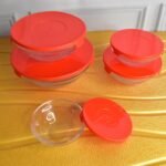 Modern Glass Bowl Set, Mixing / Storage Bowls with Red Lids (5 Pcs Set) - Image 6