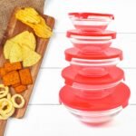Modern Glass Bowl Set, Mixing / Storage Bowls with Red Lids (5 Pcs Set) - Image 2