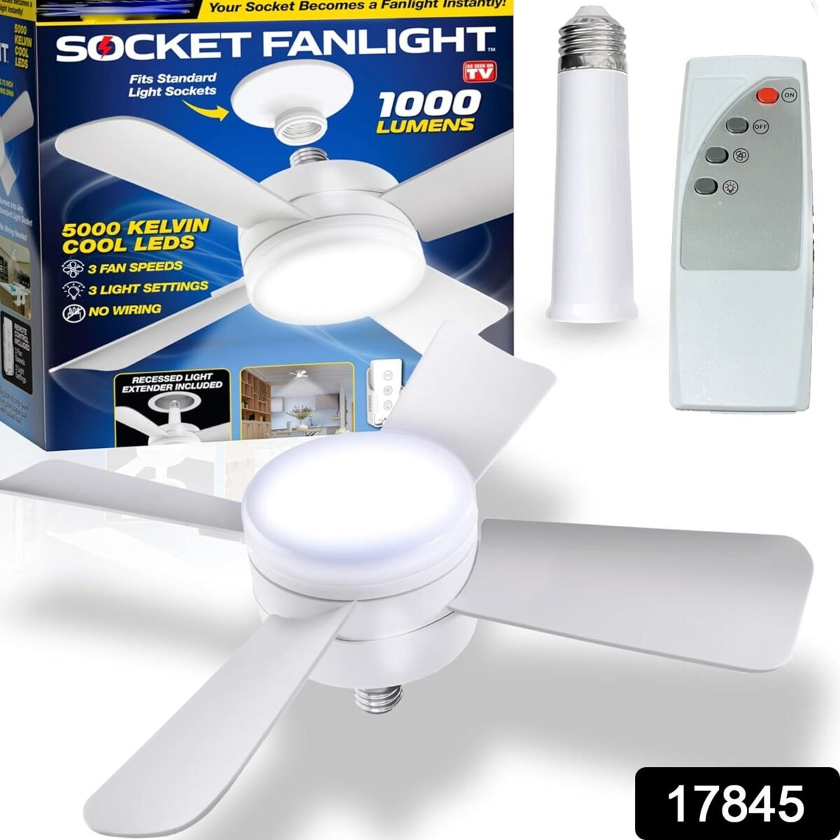 Original Cool LED Socket Fan Light – Ceiling Fan Replacement, 1000 Lumens/5000K, Remote Controlled (Remote Battery Not Included) - Image 2